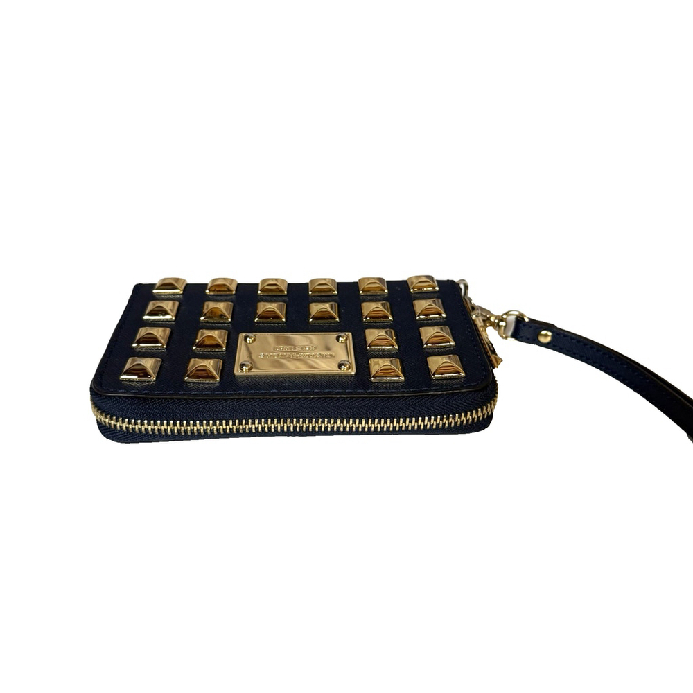 Michael Kors Navy and Gold Studded Grayson Wristlet Small Clutch - Picture 5 of 15